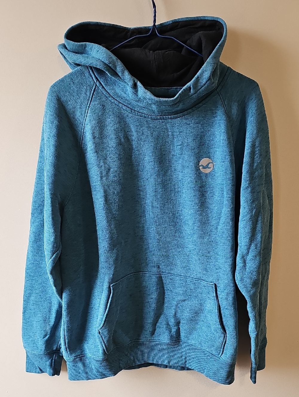 Hollister Medium Teal Crewneck Hoodie with Contrast Black Lining